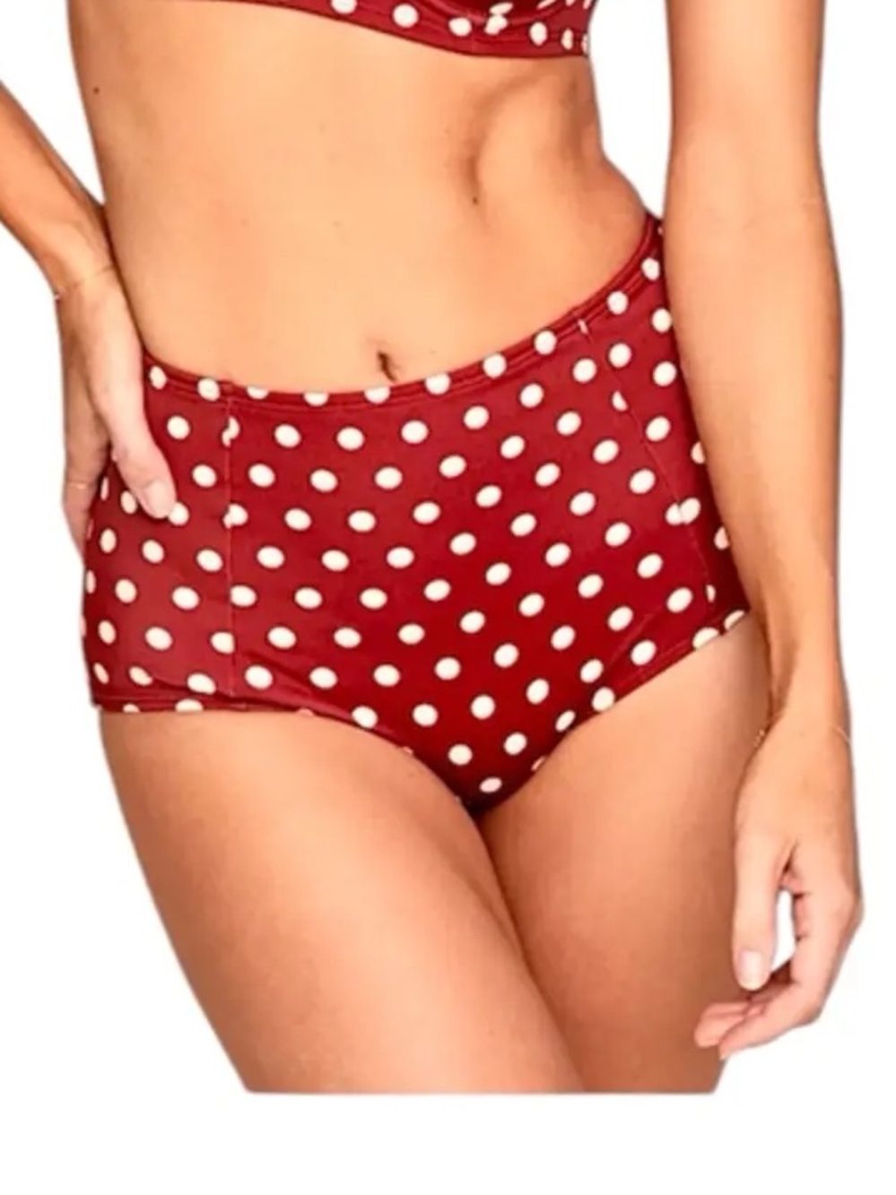 Red Polka Dot High-Waist Bikini Bottoms
